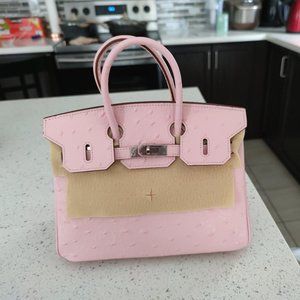 NEW HERMES TERRE CUITE PINK KELLY 25 GHW OSTRICH HANDBAG BAG BIRKIN PURSE  TOTE